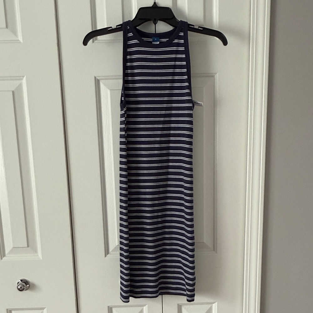 Old Navy Striped Ribbed Fitted Dress Navy and White Size Small NWT